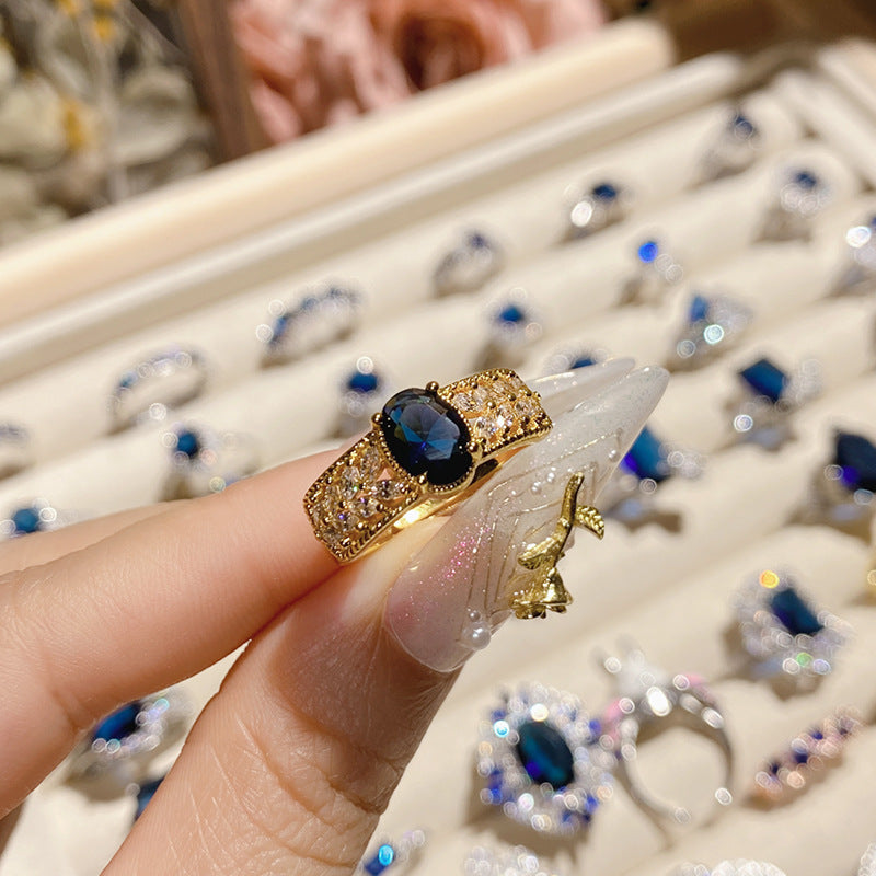 Blue corundum diopside colored treasure ring