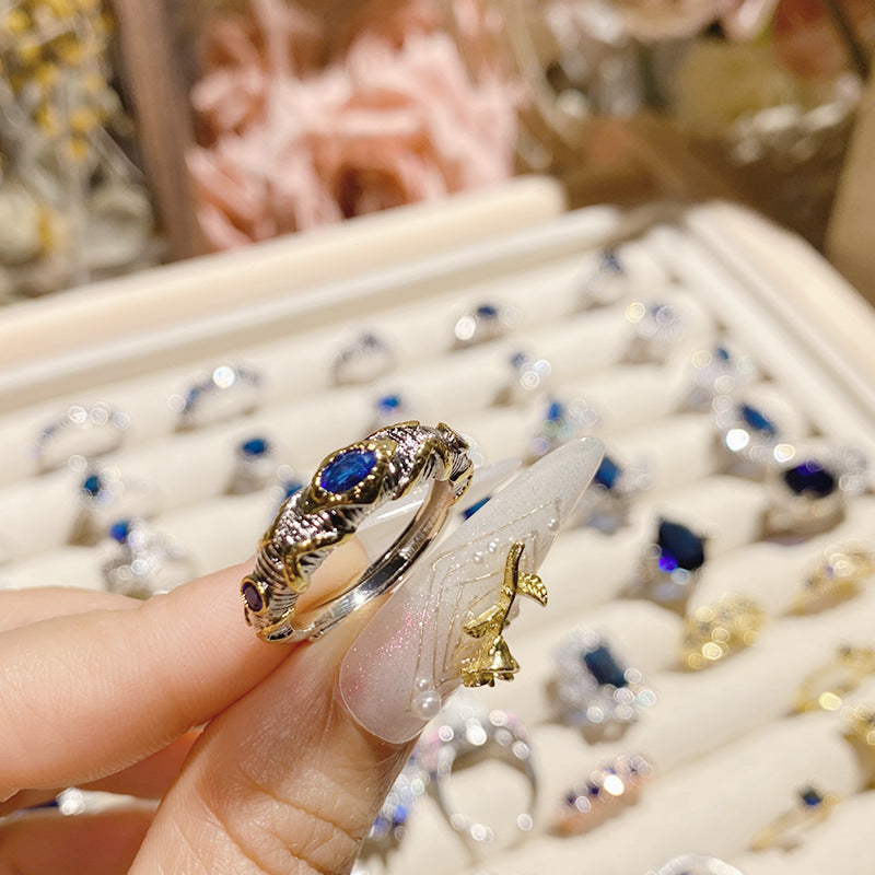 Blue corundum diopside colored treasure ring