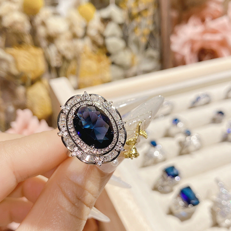 Blue corundum diopside colored treasure ring