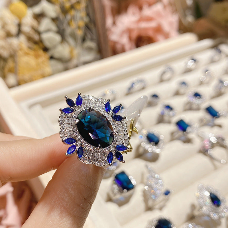 Blue corundum diopside colored treasure ring