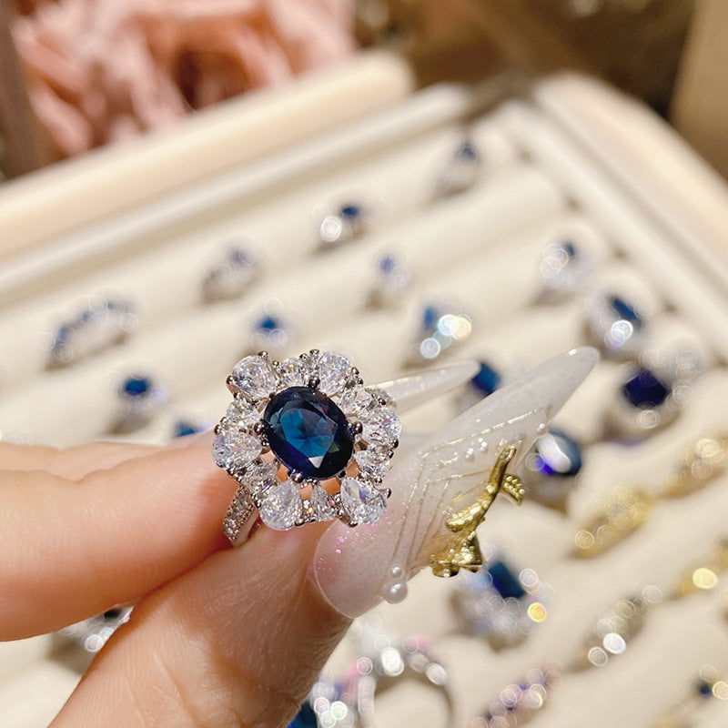 Blue corundum diopside colored treasure ring