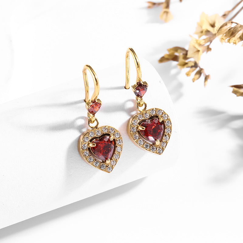 أقراط من الفولاذ المقاوم للصدأ عيار 18 قيراطًا مرصعة بالزركون، مصنوعة من الذهب والتيتانيوم