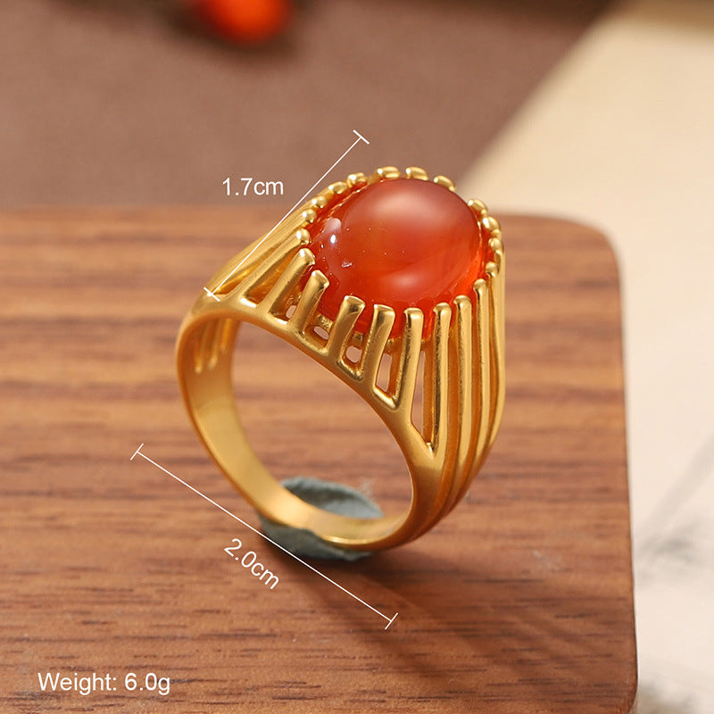 Natural stone geometric ring