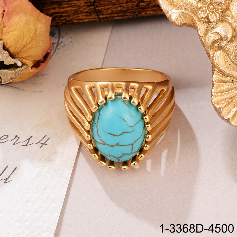 Natural stone geometric ring