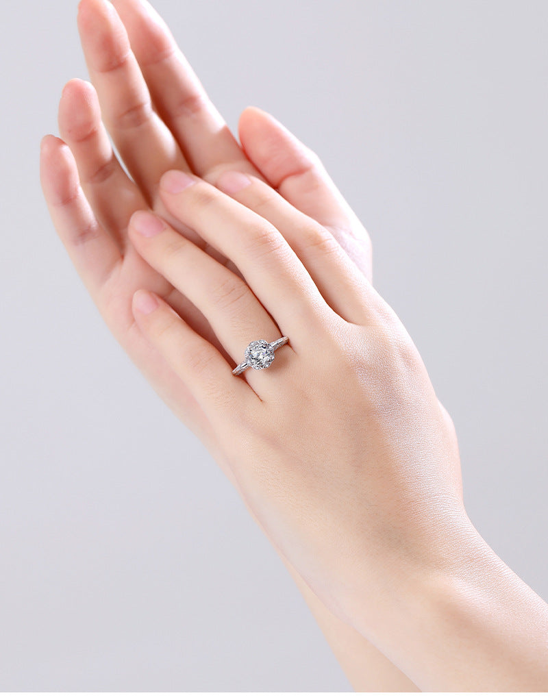 S925 sterling silver one carat moissanite ring