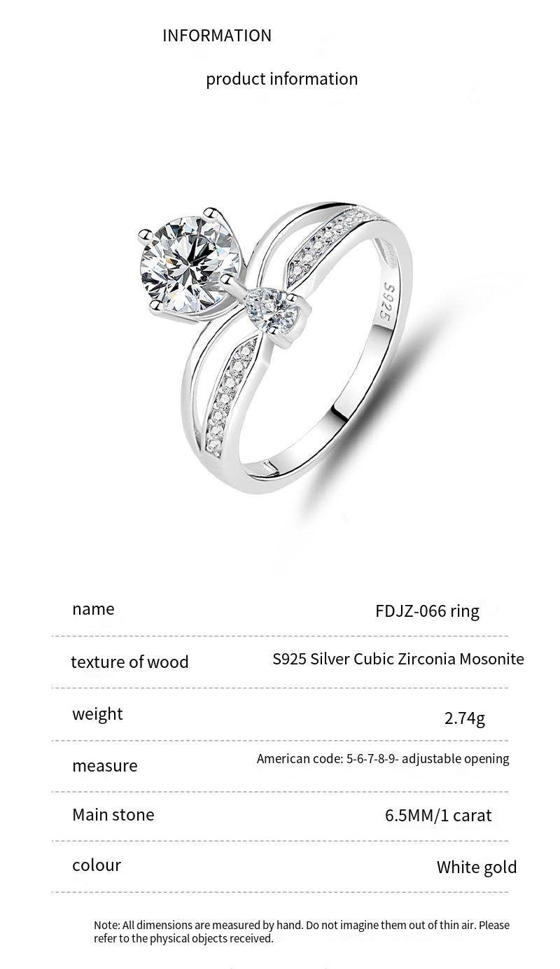 S925 sterling silver one carat moissanite ring