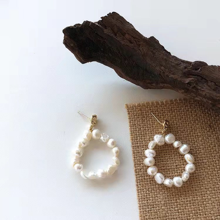 Natural freshwater pearl earrings S925 silver needle baroque irregular