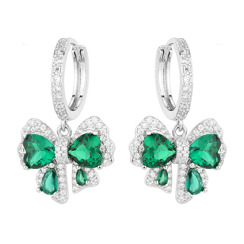Emerald Butterfly Set S925 Silver Needle Earrings Necklace Ring