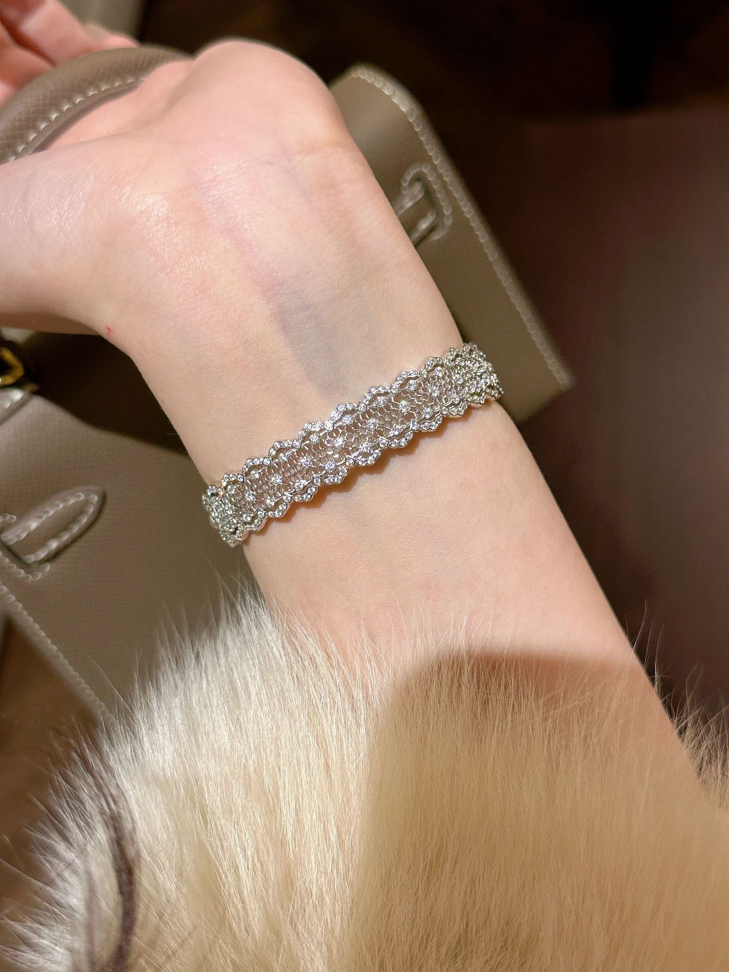 S925 sterling silver openwork lace ring bracelet