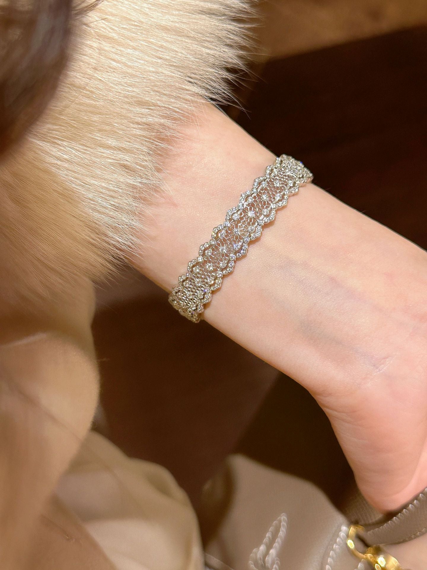 S925 sterling silver openwork lace ring bracelet