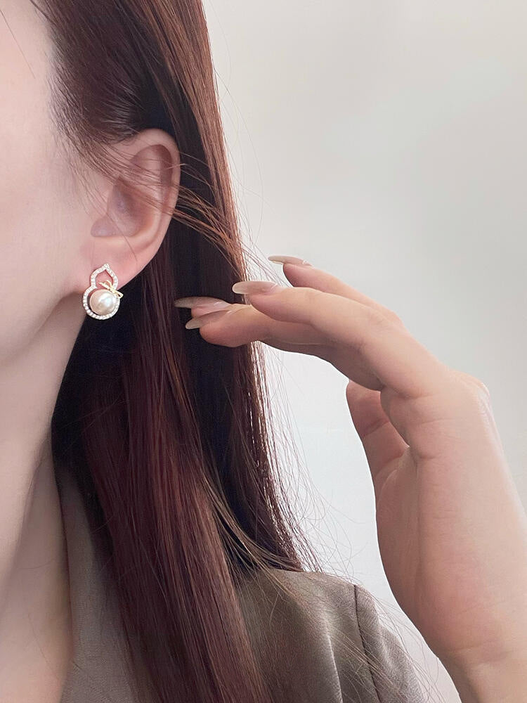 Bow gourd pearl earrings S925 sterling silver