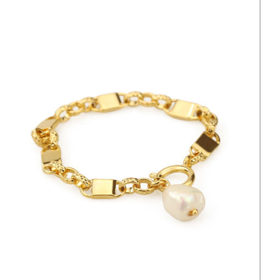 High color retention brass plating real gold natural real pearl bracelet