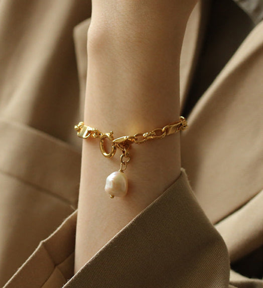 High color retention brass plating real gold natural real pearl bracelet