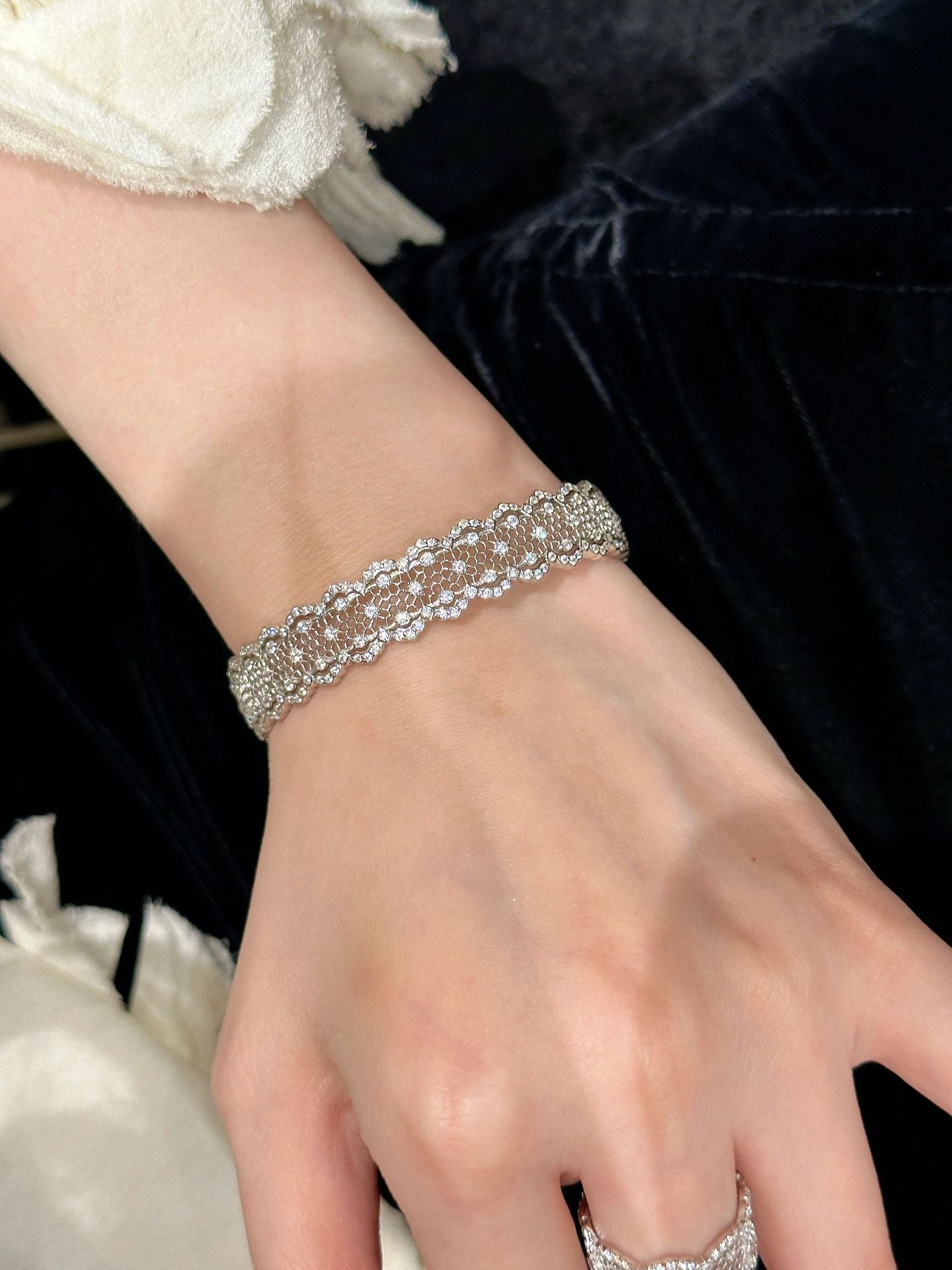 S925 sterling silver openwork lace ring bracelet