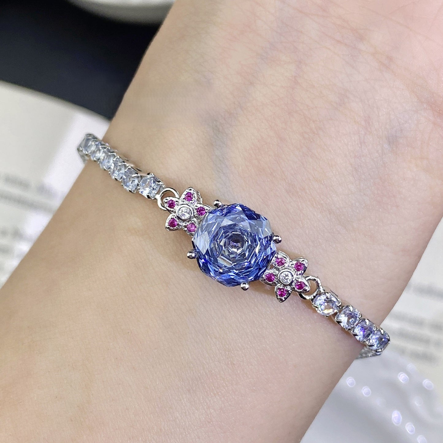 Octagonal rose bracelet necklace earrings ring set