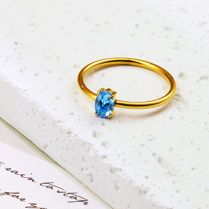 Stainless steel ring color zircon electroplating 18K gold.