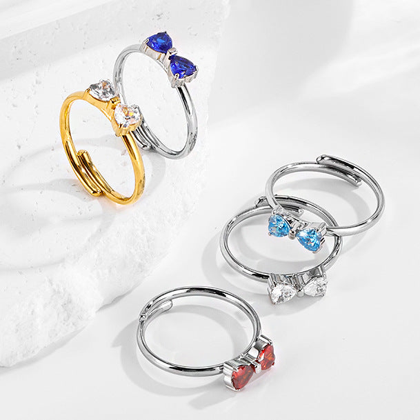 Stainless steel bow adjustable titanium ring does not fade