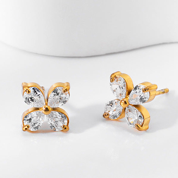 Zircon titanium steel colorfast bracelet necklace ring earrings jewelry set