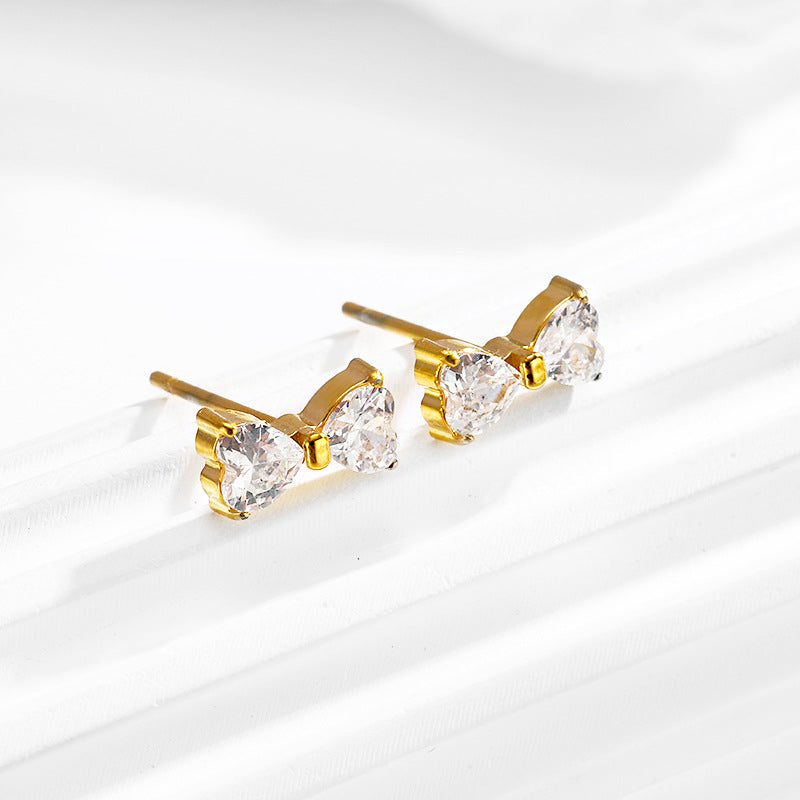 Stainless steel bow zircon bracelet earrings ring set of three
