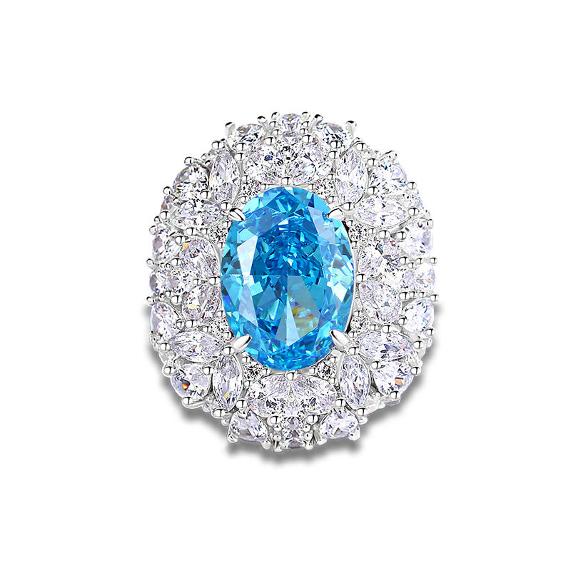 S925 Silver High Carbon Diamond Aquamarine 8A Zircon Reddean gem ring