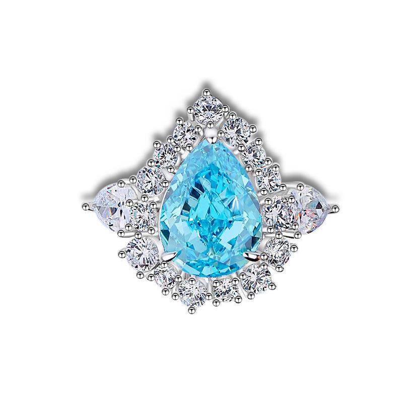 S925 Silver High Carbon Diamond Aquamarine 8A Zircon Reddean gem ring