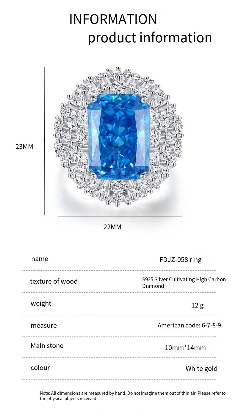 S925 Silver High Carbon Diamond Aquamarine 8A Zircon Reddean gem ring