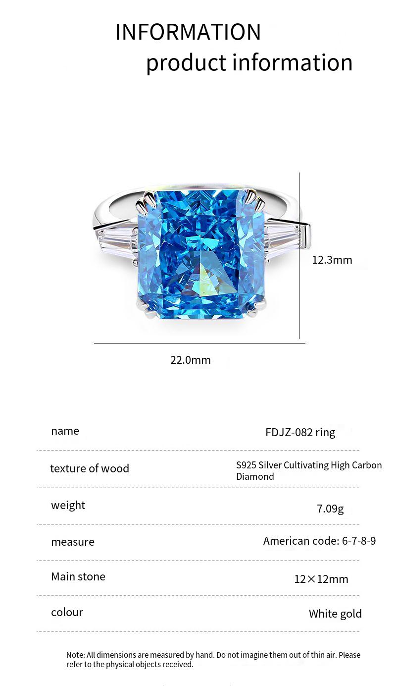 S925 Silver High Carbon Diamond Aquamarine 8A Zircon Reddean gem ring