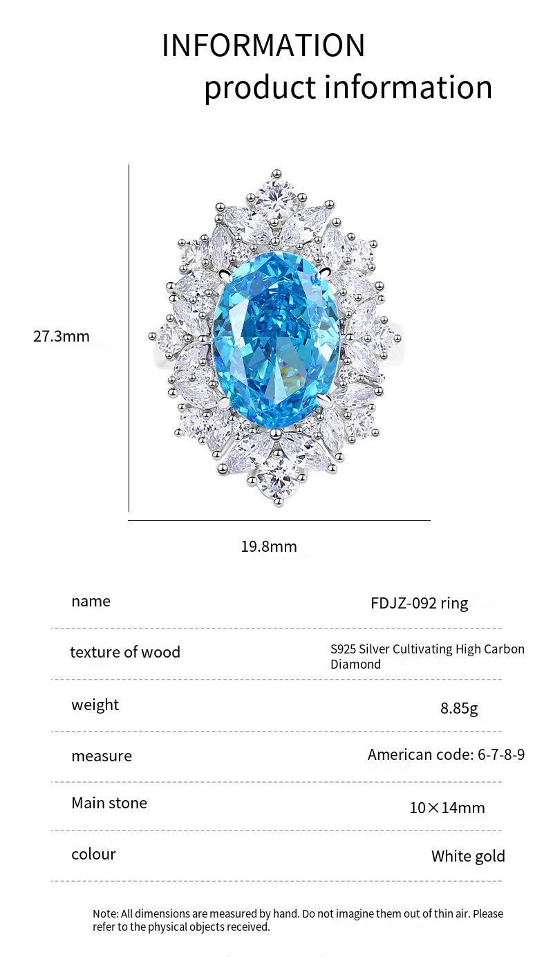 S925 Silver High Carbon Diamond Aquamarine 8A Zircon Reddean gem ring