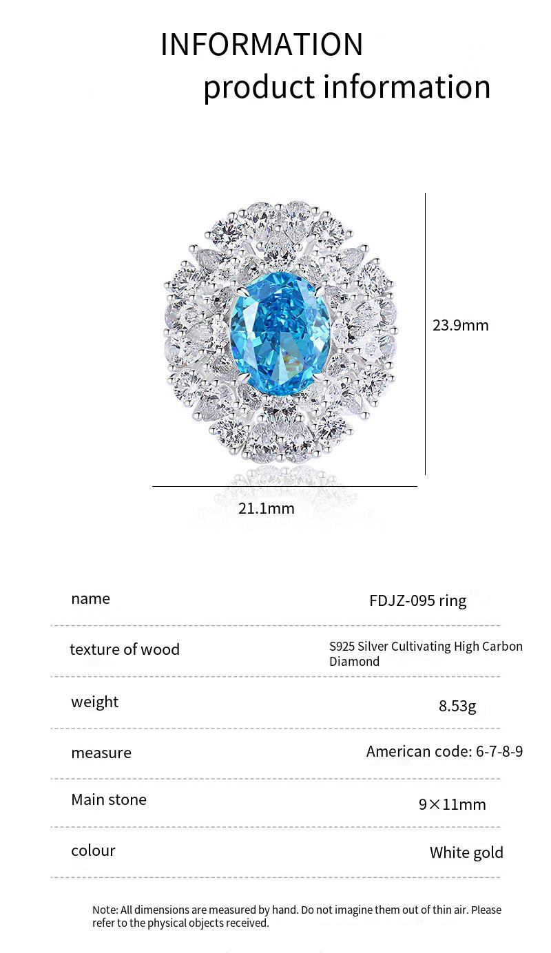 S925 Silver High Carbon Diamond Aquamarine 8A Zircon Reddean gem ring