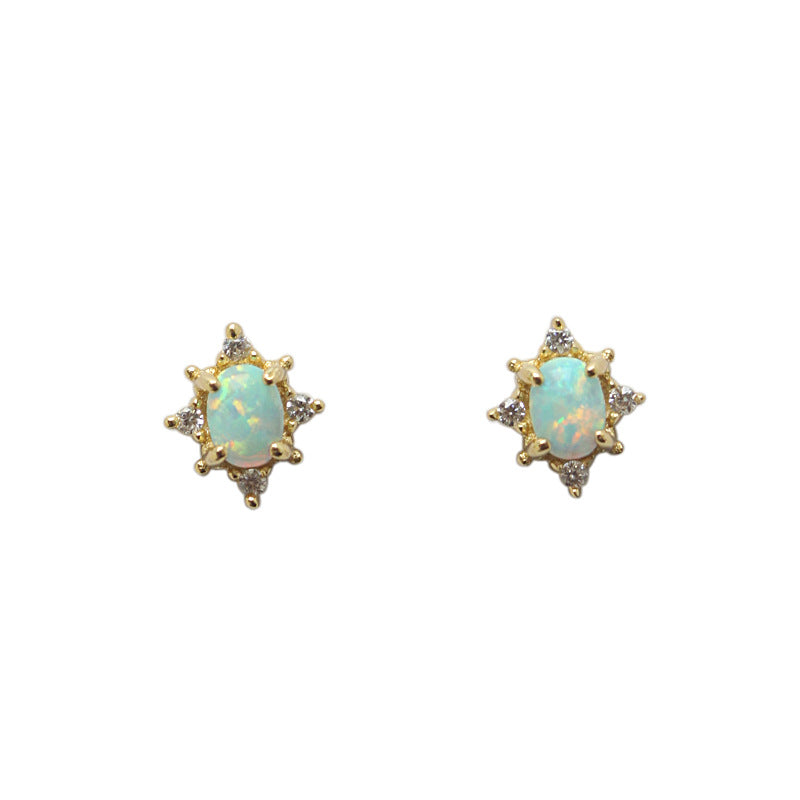 S925 sterling silver plated with 14K gold Opal zircon earrings