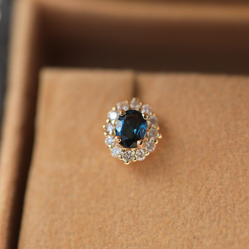 S925 silver plated 18k gold blue pointy zircon earrings