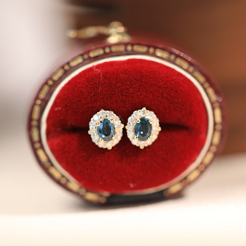 S925 silver plated 18k gold blue pointy zircon earrings