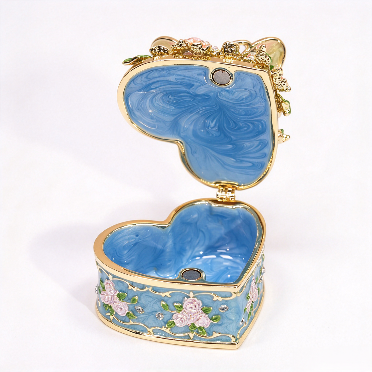Enamel Butterfly Heart‑Shaped Jewelry Box, Decorative Trinket Ring Box For Rings Earrings