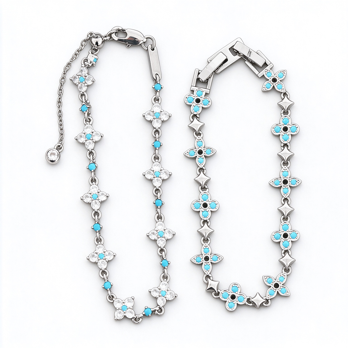 Blue Tone Pave Clover Flower Bracelet