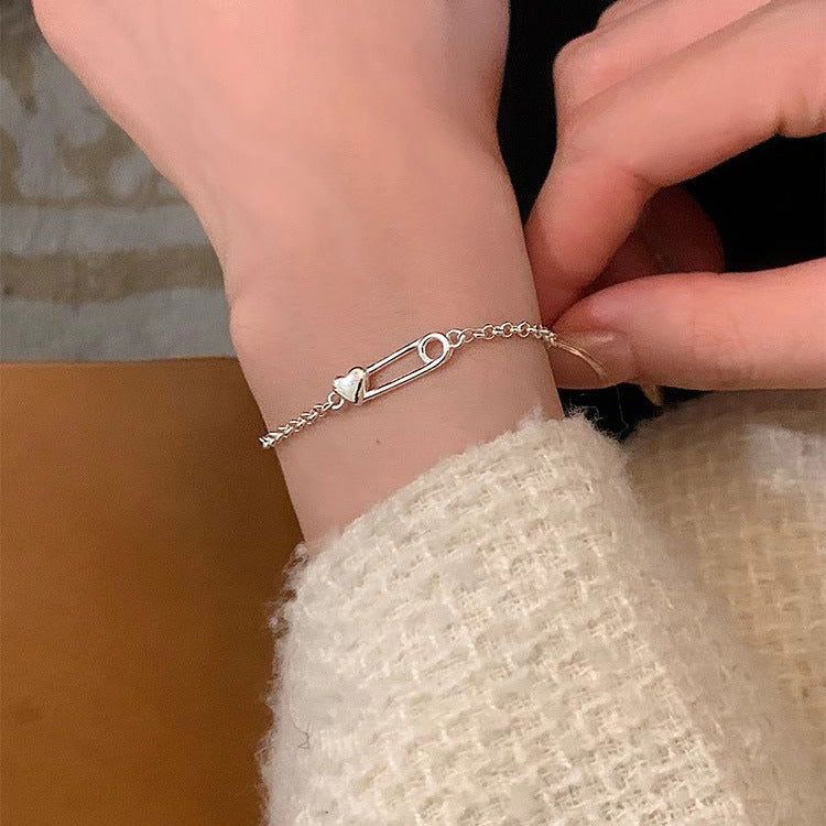 S925 sterling silver paper clip love bracelet