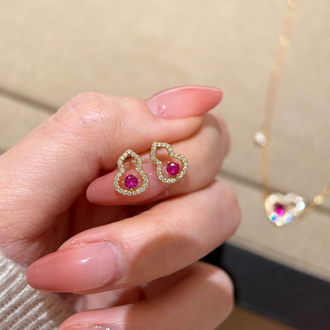 S925 sterling silver 18k gold-plated inlaid zircon gourd necklace bracelet earrings set