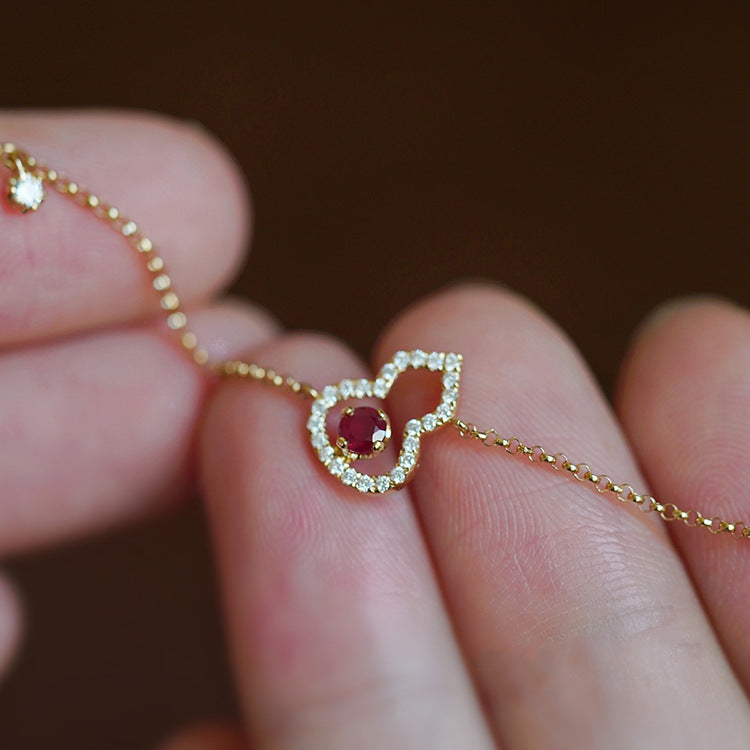 S925 sterling silver 18k gold-plated inlaid zircon gourd necklace bracelet earrings set