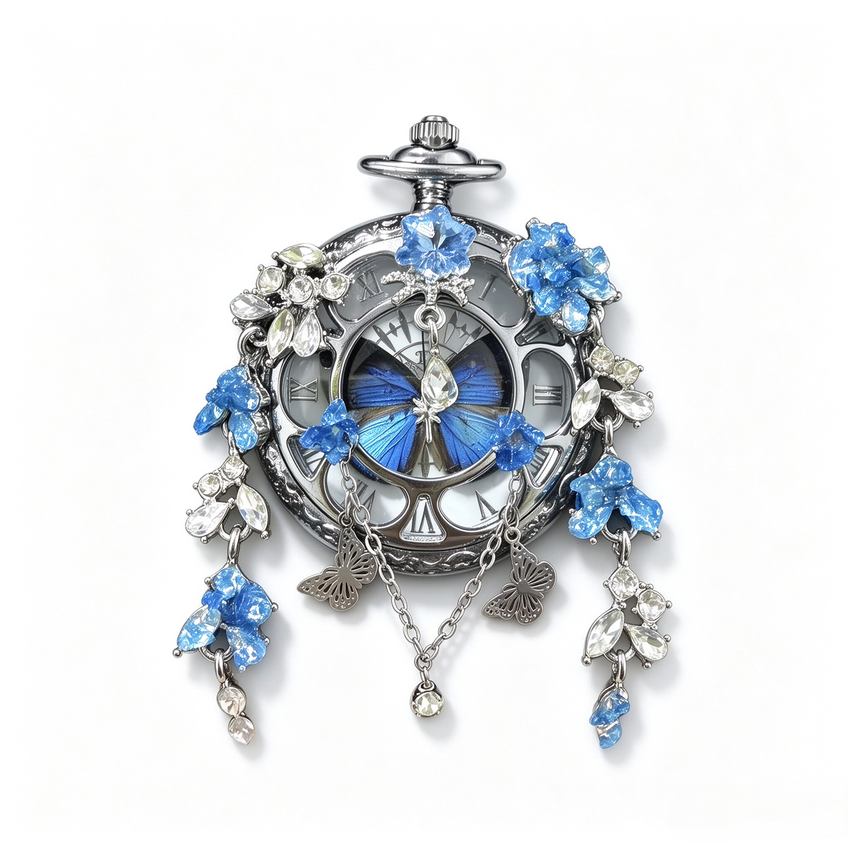 Movable Real Butterfly Specimen Pocket Watch, Preserved Elegant Blue Butterfly Vintage Pendant Watch Gift