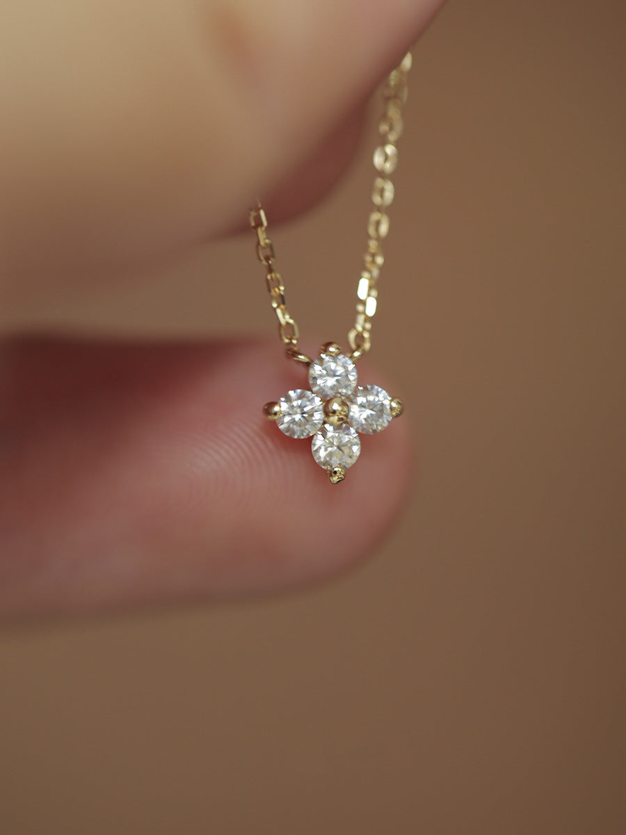 S925 silver plated 18K gold clover necklace bracelet ring earrings set