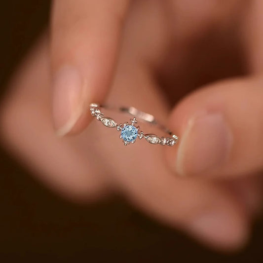 S925 sterling silver blue zircon snowflake ring