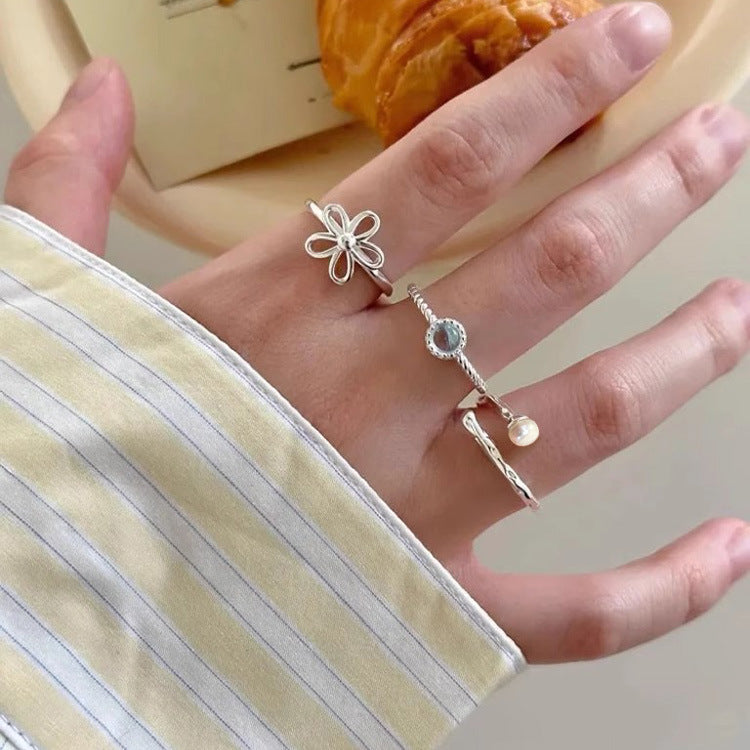 S925 sterling silver freshwater pearl flower ring