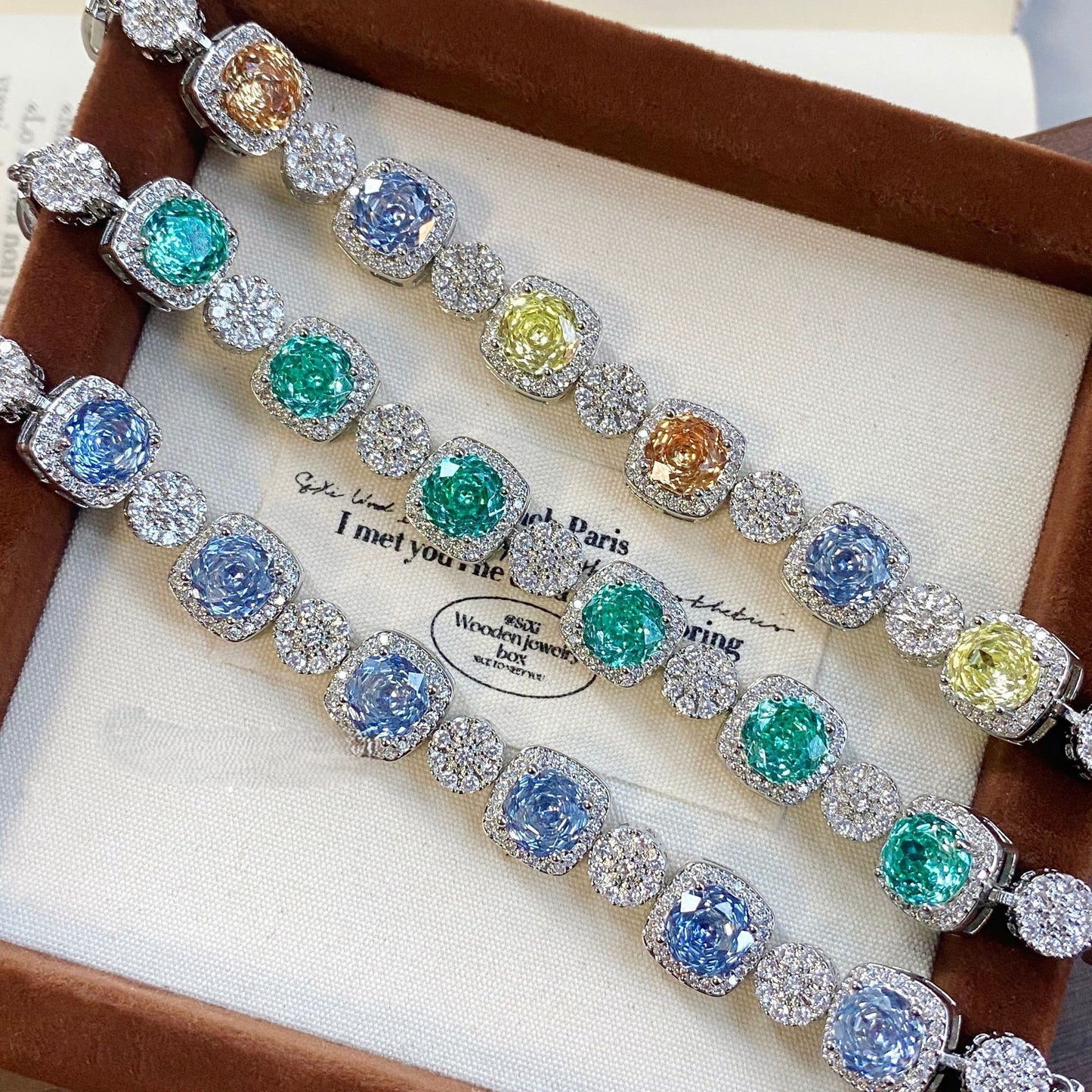 Blue bracelet inlaid with high carbon diamond rose.