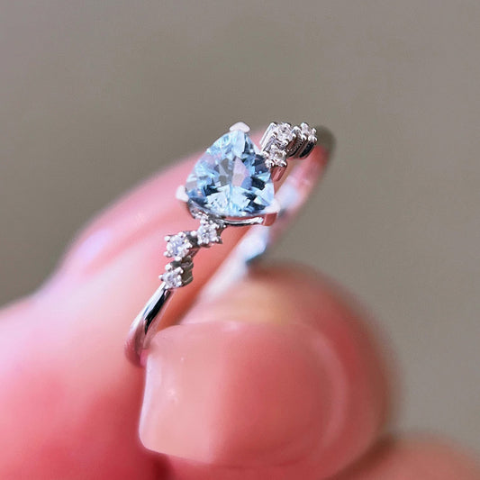 S925 Sterling Silver Fat Triangle Sea Blue Zirconium Star Ring