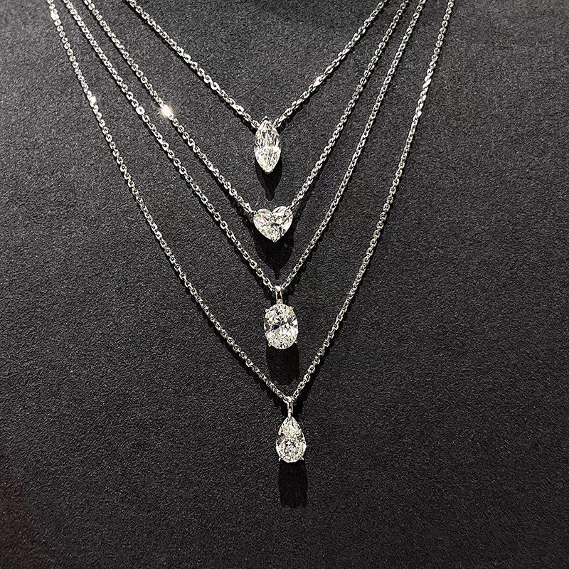Sterling silver drops of love Mosan stone necklace one carat and two carats