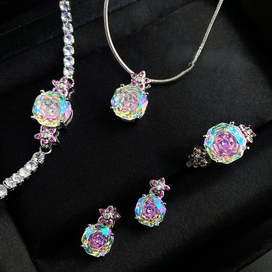 Octagonal rose bracelet necklace earrings ring set