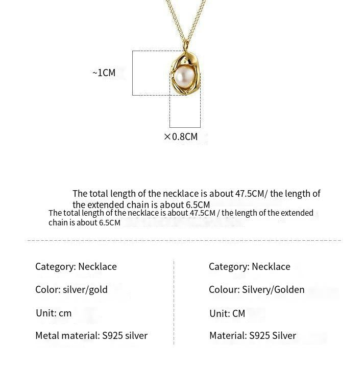 S925 sterling silver irregular shell pearl pea necklace