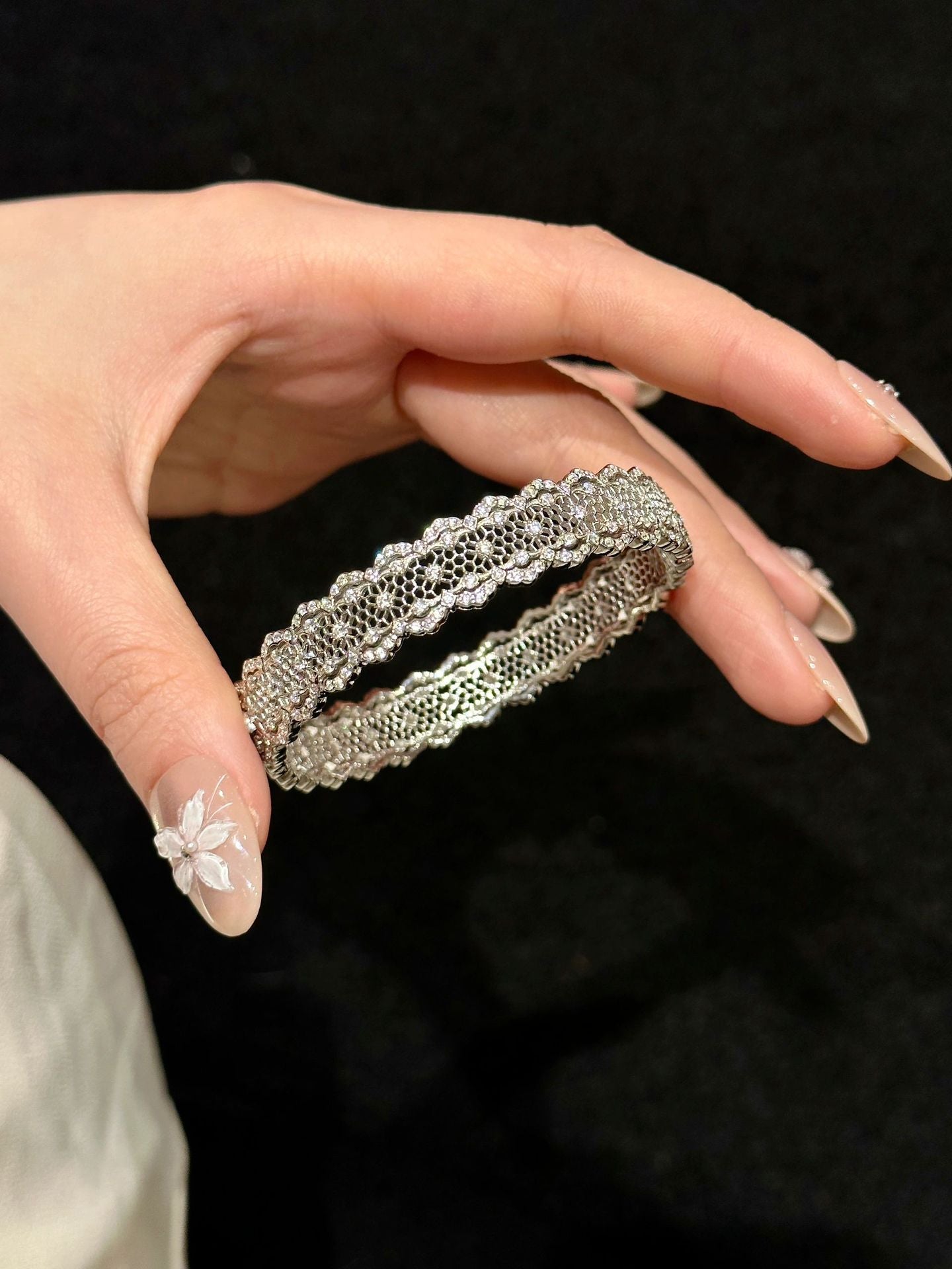 S925 sterling silver openwork lace ring bracelet