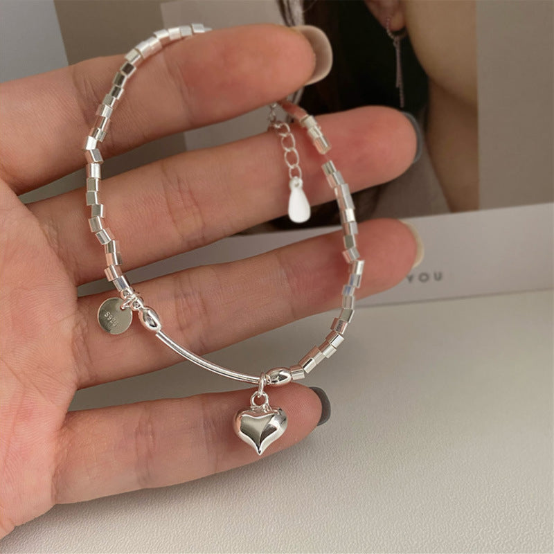 S925 sterling silver cube broken silver love bracelet