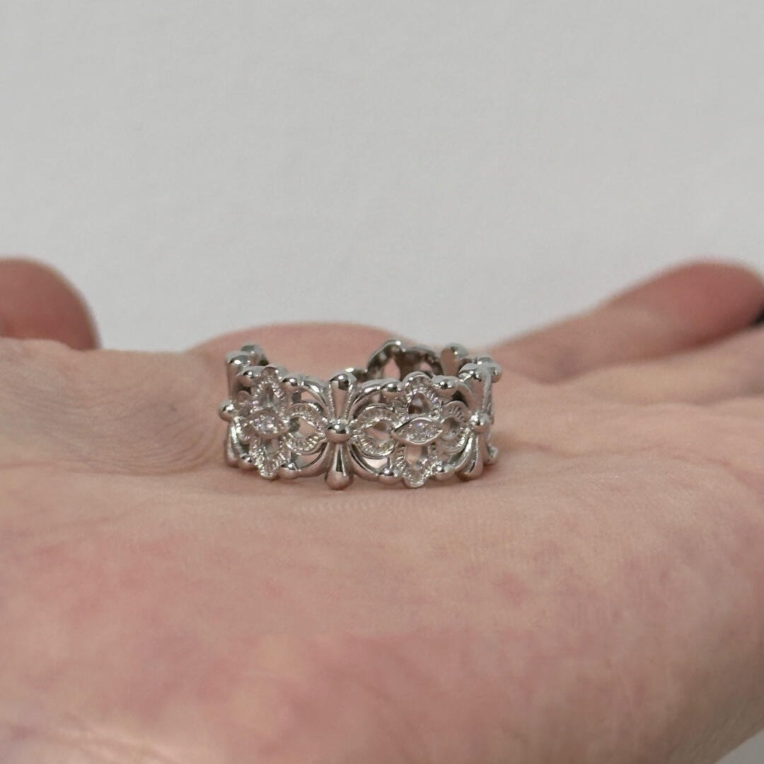 S925 sterling silver openwork carved ring