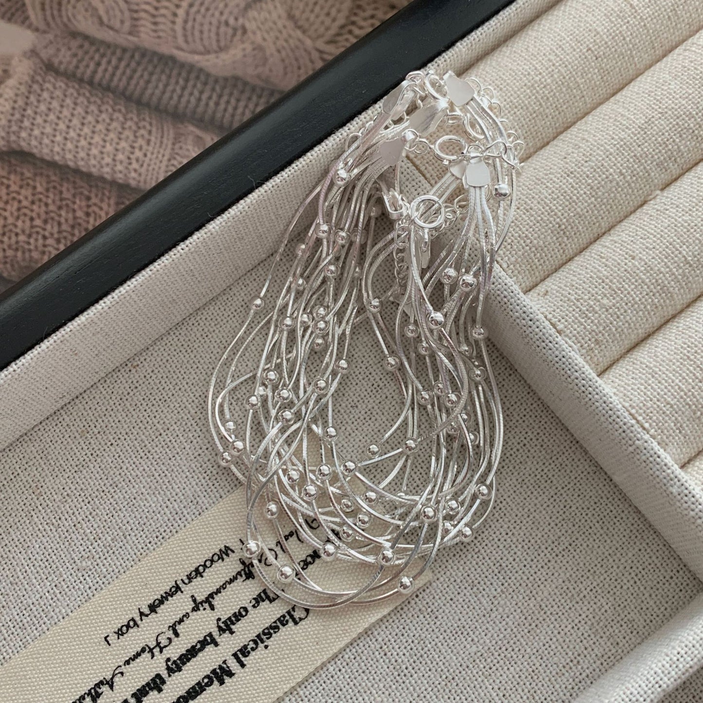 S925 sterling silver three-layer bead snake bone bracelet